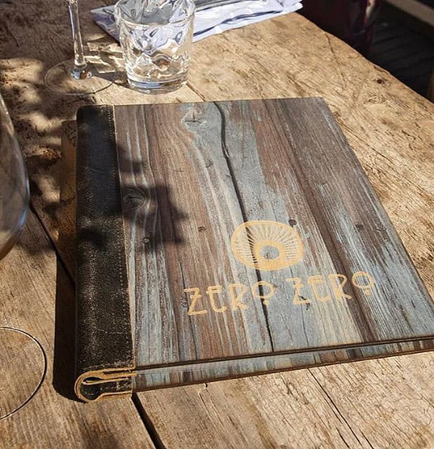 houten menukaart zero zero